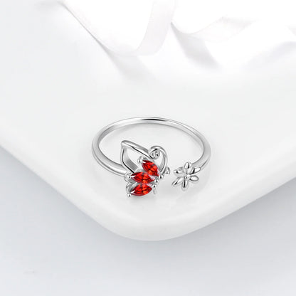 January Birthstone Jewelry Set Red Butterfly Garnet Fine Necklace/Earrings/Ring/Bracelet Sterling Silver Women Xmas Birthday Mother'S Day Gifts