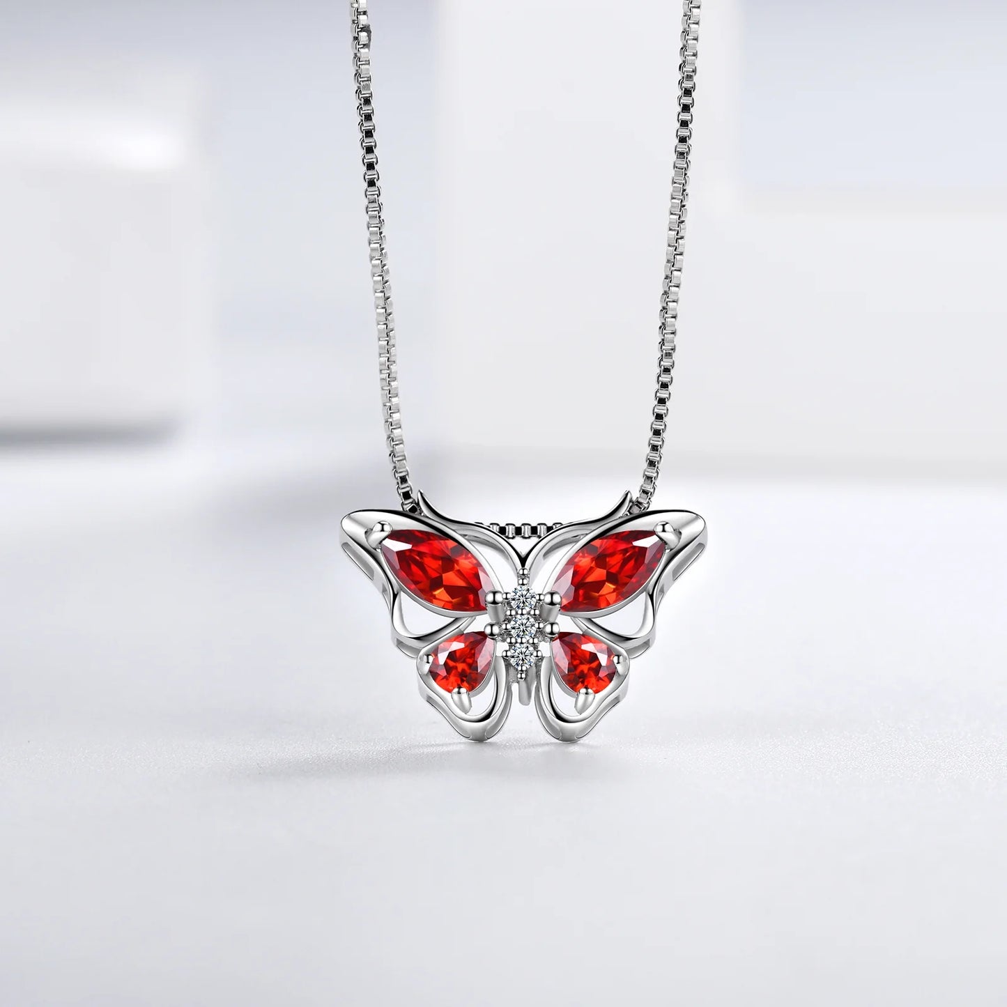 January Birthstone Jewelry Set Red Butterfly Garnet Fine Necklace/Earrings/Ring/Bracelet Sterling Silver Women Xmas Birthday Mother'S Day Gifts